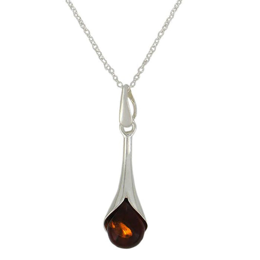 Sterling Silver Calla Lilly Amber Drop Pendant Necklace - Stellify
