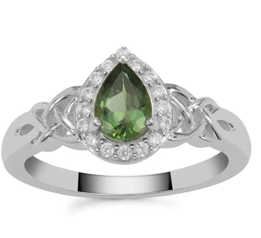 Sterling Silver Mandrare Apatite Green & White Zircon Ring - Stellify